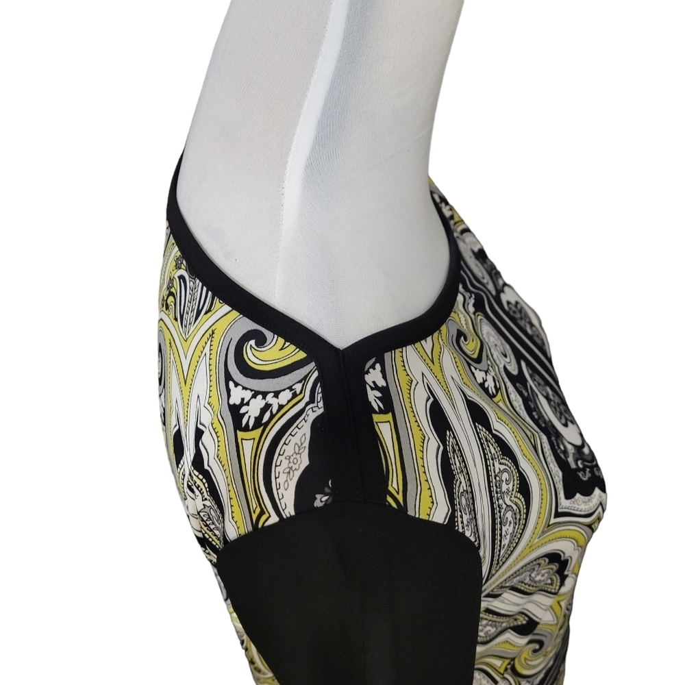 Banana Republic women's petite medium dress black/white/yellow, sabrina neckline - Picture 3 of 5